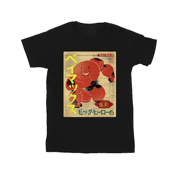 Disney Girls Big Hero 6 Baymax Baymax Newspaper Bomull T-shirt Black 5-6 Years