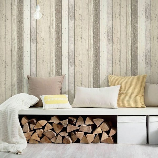 AS Creation New England Träeffekt Texturerad Tapet 10m x 53 White/Natural 10m x 53.5cm