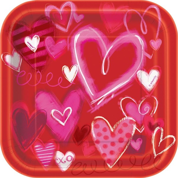 Unique Party Hearts Alla Hjärtans Dag Tallrikar (10-pack) One Siz Red/Pink/White One Size