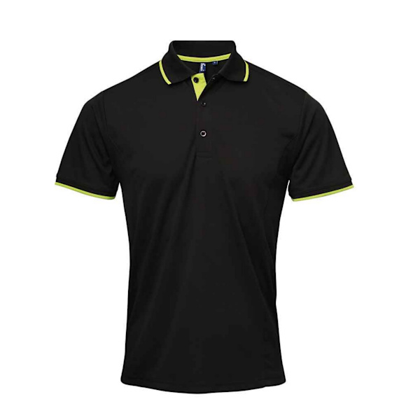 Premier Mens Coolchecker Contrast Pique Polo Shirt L Svart/Lime Black/Lime Green L