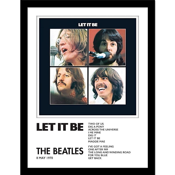 The Beatles Let It Be inramad affisch 40cm x 30cm Vit/Svart White/Black 40cm x 30cm