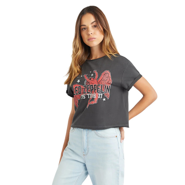 Amplified Womens/Ladies Icarus US 77 Tour Led Zeppelin Crop Top Charcoal S