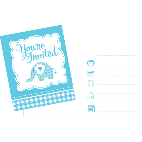 Creative Party Baby Sweet Elephant Invitations (Pack of 8) En Blue One Size