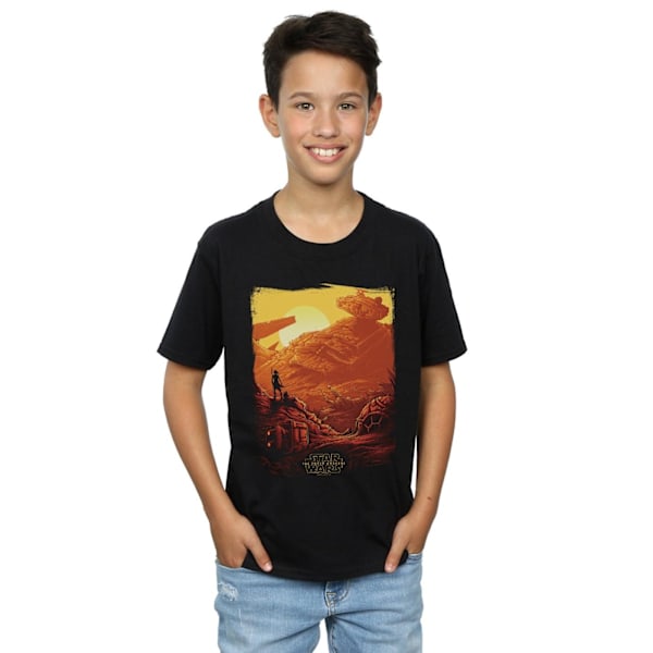 Star Wars: The Force Awakens Boys Rey Art Poster T-Shirt 12-13 Black 12-13 Years