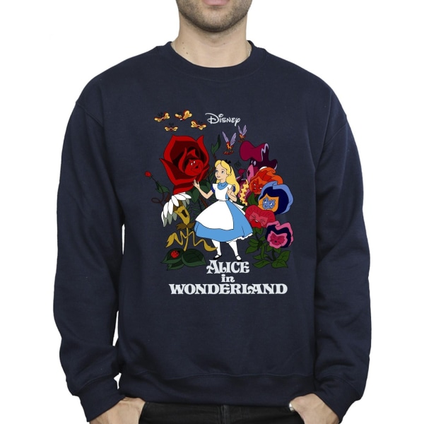 Disney Mens Alice In Wonderland Flowers Sweatshirt XXL Marinblå Blu Navy Blue XXL