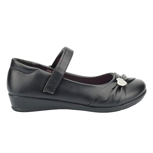 US Brass Girls Paige II Touch Fastening Bar Diamante Trim Shoes Black Matt 12 UK Junior