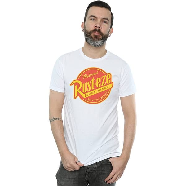 Bilar Herr Rust-Eze Logotyp Bomulls T-Shirt 3XL Vit White 3XL