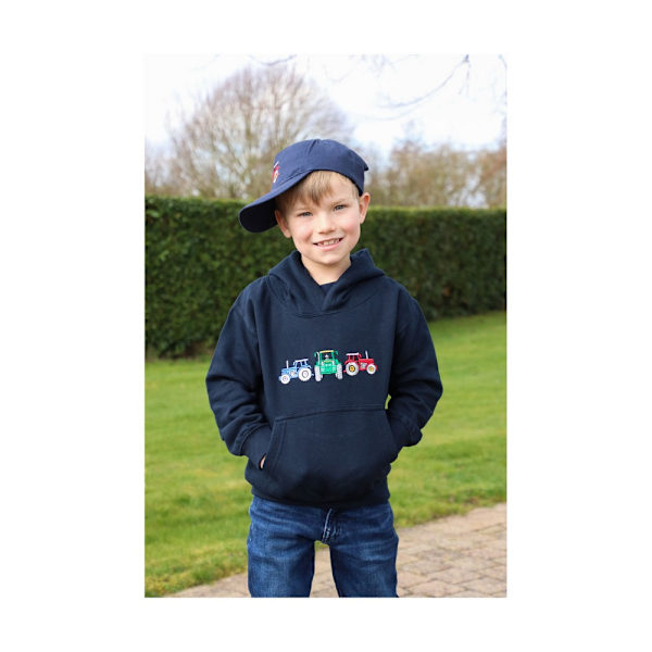 Brittisk Landsby Kollektion Barn/Kids Tre Traktorer Hoodie Navy 1-2 Years