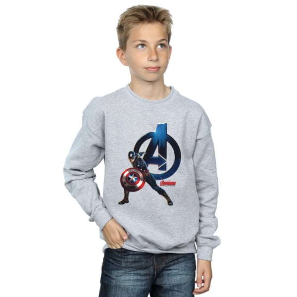 Marvel Boys Captain America Pose Sweatshirt 7-8 år Sports Grå Sports Grey 7-8 Years