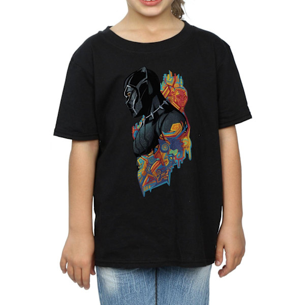 Marvel Girls Black Panther Profil Bomull T-shirt 7-8 år Svart Black 7-8 Years