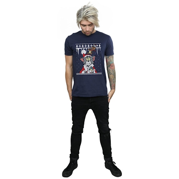 Tom And Jerry Herr Jul Fair Isle T-shirt L Marinblå Navy Blue L