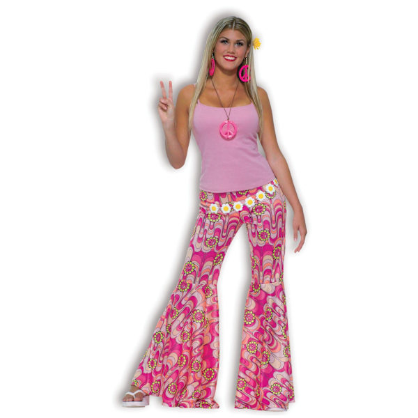 Bristol Novelty Damkläder/Dam Flower Power Bell Bottom Byxor Pink M