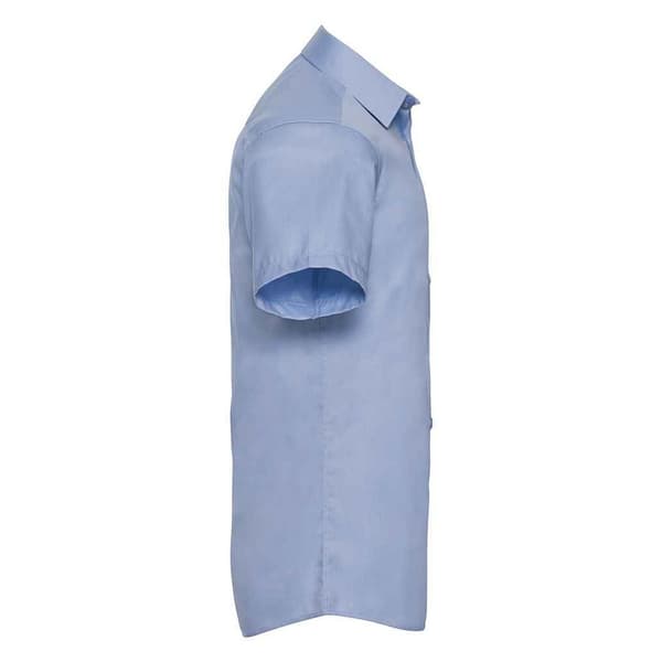 Russell Collection Herr Mini Herringbone Easy-Care Kortärmad Light Blue 16.5in
