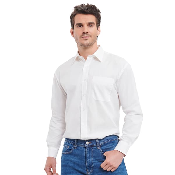 Russell Collection Poplin Lättskött Långärmad Skjorta för Män M W White M