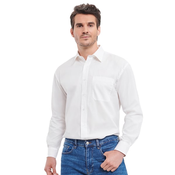 Russell Collection Poplin Lättskött Långärmad Skjorta för Män XXL White XXL