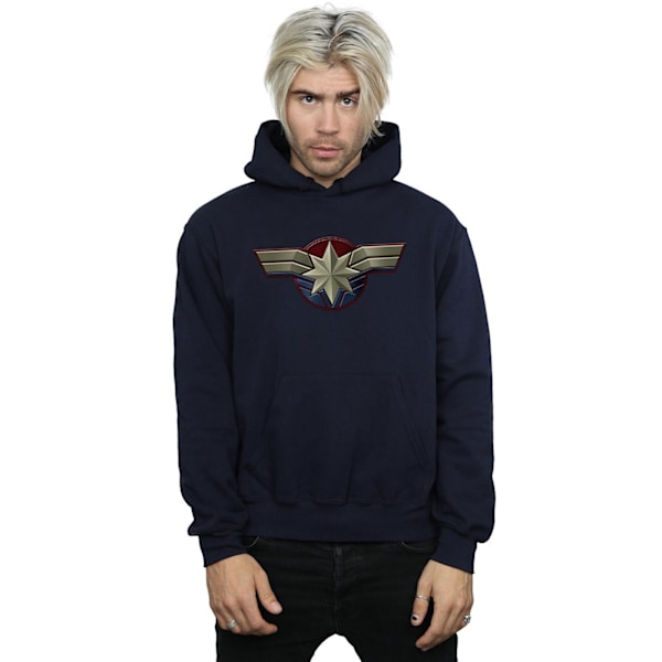 Marvel Herr Captain Marvel Bröst Emblem Hoodie 4XL Marinblå Navy Blue 4XL