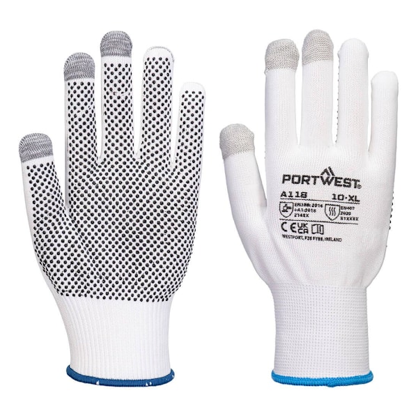 Portwest Grip 13 PVC Prickade Touch Handskar (12-pack) 8 Vit/G White/Grey 8