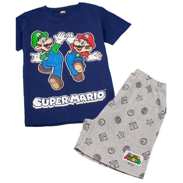 Super Mario Pojkars Kort Pyjamas Set 4-5 År Marinblå/Grå Navy/Grey 4-5 Years