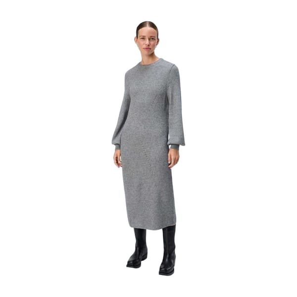 Object Dam/Dam Ditte Ribbad Tröjklänning med Rund Hals L Med Medium Grey L
