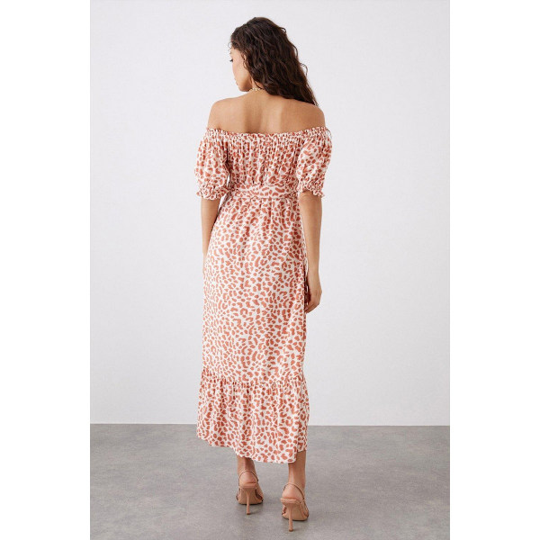 Dorothy Perkins Dam/Kvinnor Djurmönster Bardot Petite Midi D White/Brown 8 UK