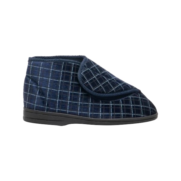 Zedzzz Bertie Check Velour Touch Fastening Bootee Slippers för män Navy Blue 7 UK