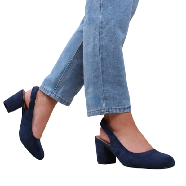 Where's That From Edith Slingback-skor i mocka för kvinnor/damer, bred blockklack Navy 4 UK Wide