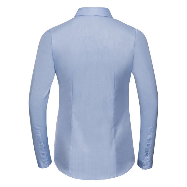 Russell Collection Dam/Kvinnor Herringbone Långärmad Skjorta Light Blue 14 UK
