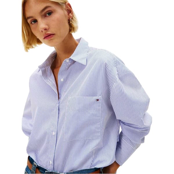 Tommy Hilfiger Dam Poplin Oversized Långärmad Skjorta Blue 12 UK