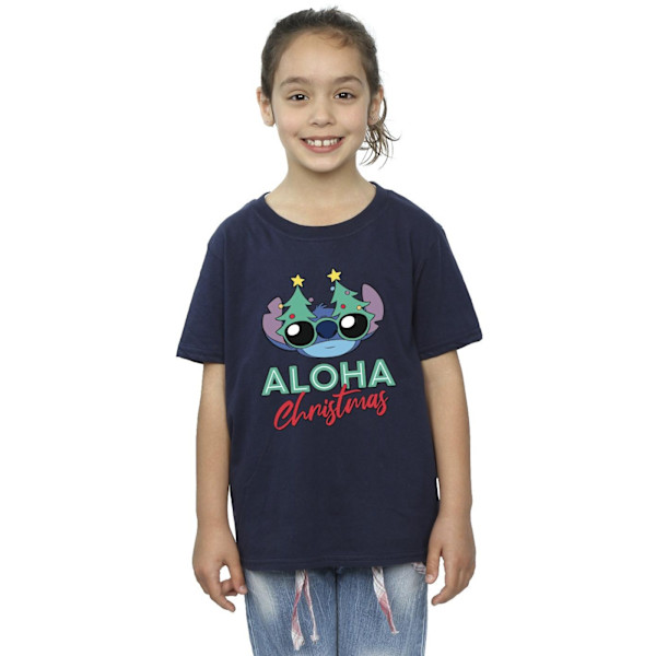 Disney Girls Lilo And Stitch Julgran Skuggor Bomull T-shirt Navy Blue 12-13 Years