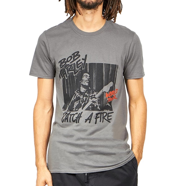 Bob Marley Unisex Adult Catch A Fire World Tour Bomull T-shirt Charcoal Grey XL