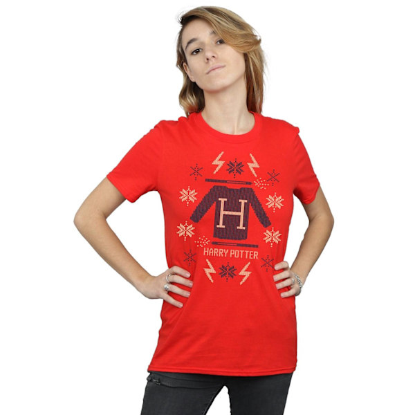 Harry Potter Dam/Damer Jul Stickad Bomull Boyfriend T-Sh Red XL