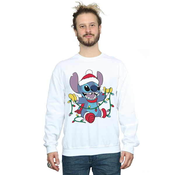 Disney Herr Lilo And Stitch Julbelysning Sweatshirt XXL Vit White XXL