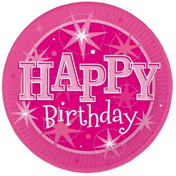 Qualatex Sparkle Grattis på födelsedagen engångstallrikar (paket med 8) O Pink One Size