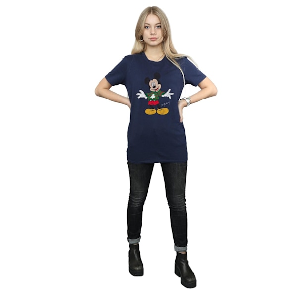 Disney Dam/Dam Mickey Mouse Jultröja Bomull Pojkvän Navy Blue XXL