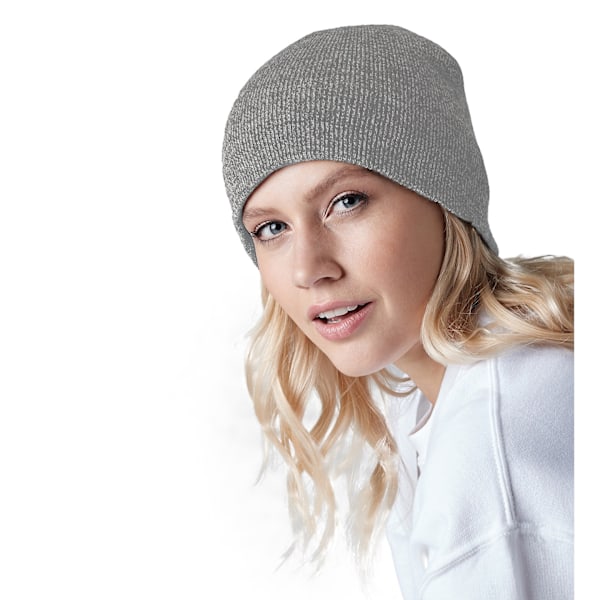 Beechfield Plain Basic Knitted Winter Beanie Hat One Size Heath Heather Grey One Size