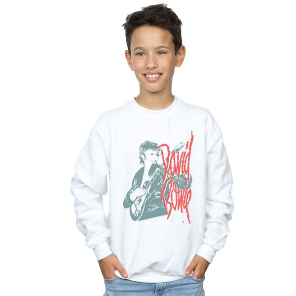 David Bowie Pojkar Mono Gitarr Tröja 12-13 År Vit White 12-13 Years