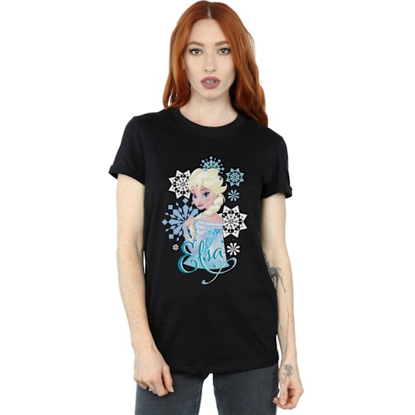 Disney Dam/Damer Frozen Elsa Snöflingor Bomull Boyfriend T- Black 4XL