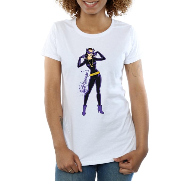 DC Comics Dam/Kvinnor Catwoman Happy Pose Bomull T-Shirt L Wh White L