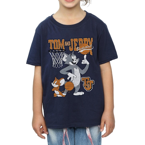 Tom And Jerry Girls Spinning Basketball Bomull T-shirt 5-6 år Navy Blue 5-6 Years