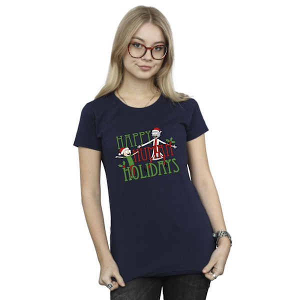 Rick And Morty Dam/Damer Happy Human Holidays Bomull T-Shir Navy Blue M