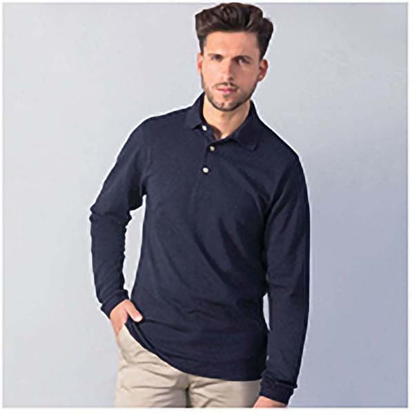 Henbury Herr Classic Plain Långärmad Bomull Polotröja XL Nav Navy XL