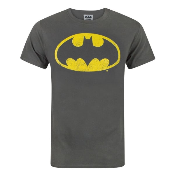 Batman Mens Distressed Logo T-Shirt S Charcoal Charcoal S