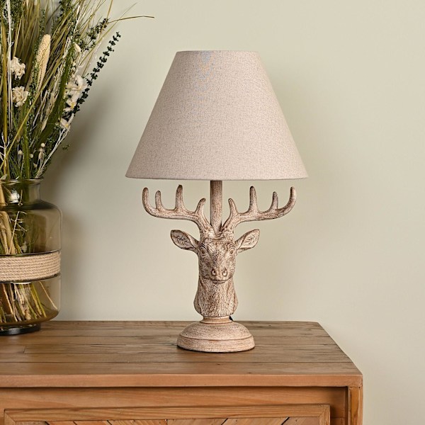 Hestia Bordslampa med Träeffekt, Hjorthuvud, 18, One Size, Brun Brown One Size