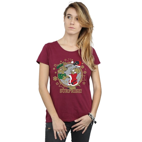 Tom And Jerry Dam/Damer Julöverraskning Bomull T-shirt S Burgundy S
