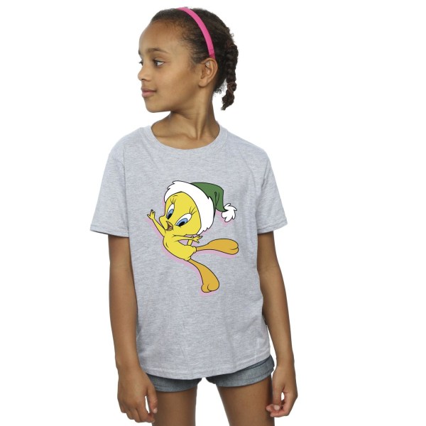 Looney Tunes Girls Tweety Christmas Hat Cotton T-Shirt 5-6 år Sports Grey 5-6 Years