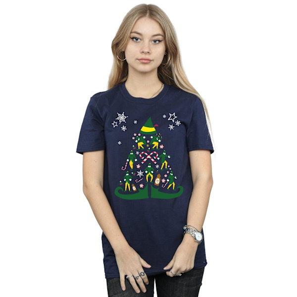 Elf Dam/Damer Julgran Bomull Boyfriend T-Shirt M Marinblå Navy Blue M