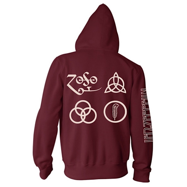 Led Zeppelin Unisex Adult Symbols Zipped Hoodie M Maroon Maroon M