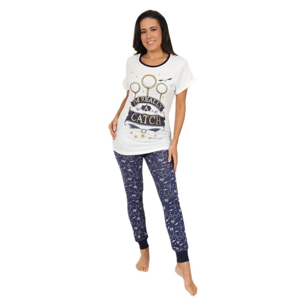 Harry Potter kvidditch kortärmad pyjamas för kvinnor 8-10 UK Whi White/Navy 8-10 UK