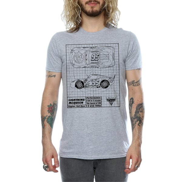 Cars Herr Blixten McQueen Blueprint Bomull T-shirt 3XL Sport Sports Grey 3XL