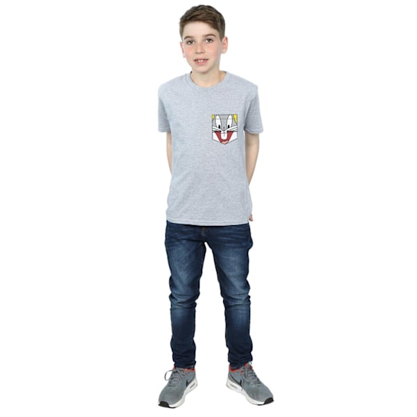 Looney Tunes Pojkar Bugs Bunny Ansikte Faux Pocket T-Shirt 7-8 År Sports Grey 7-8 Years